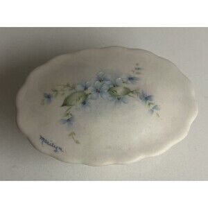 Vintage Hand Painted Artist Signed Trinket Jewelry Box Footed Lidded